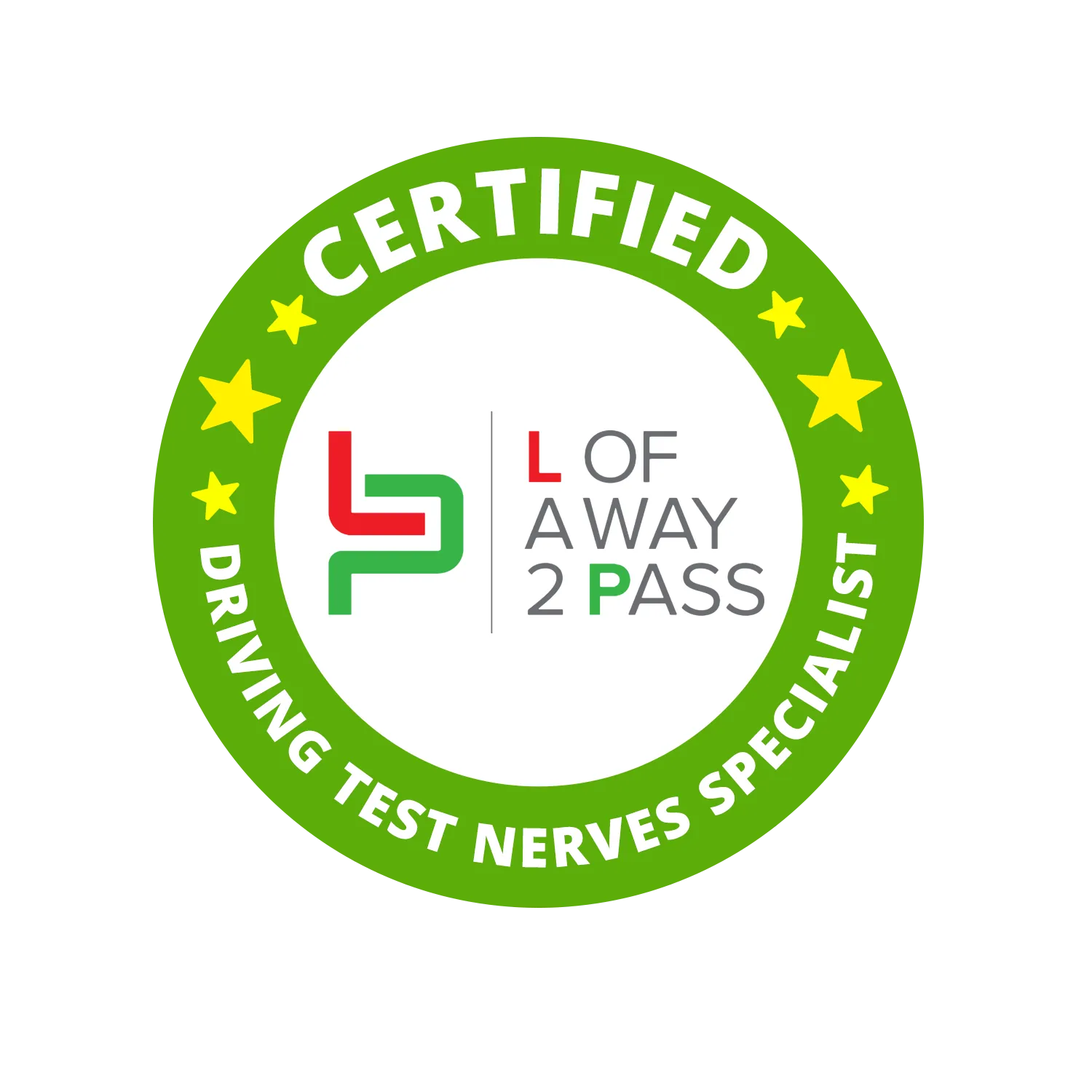 Certified Driving Test Nerves Specialist badge, LOF A WAY 2 PASS, Daniel's Driving School York
